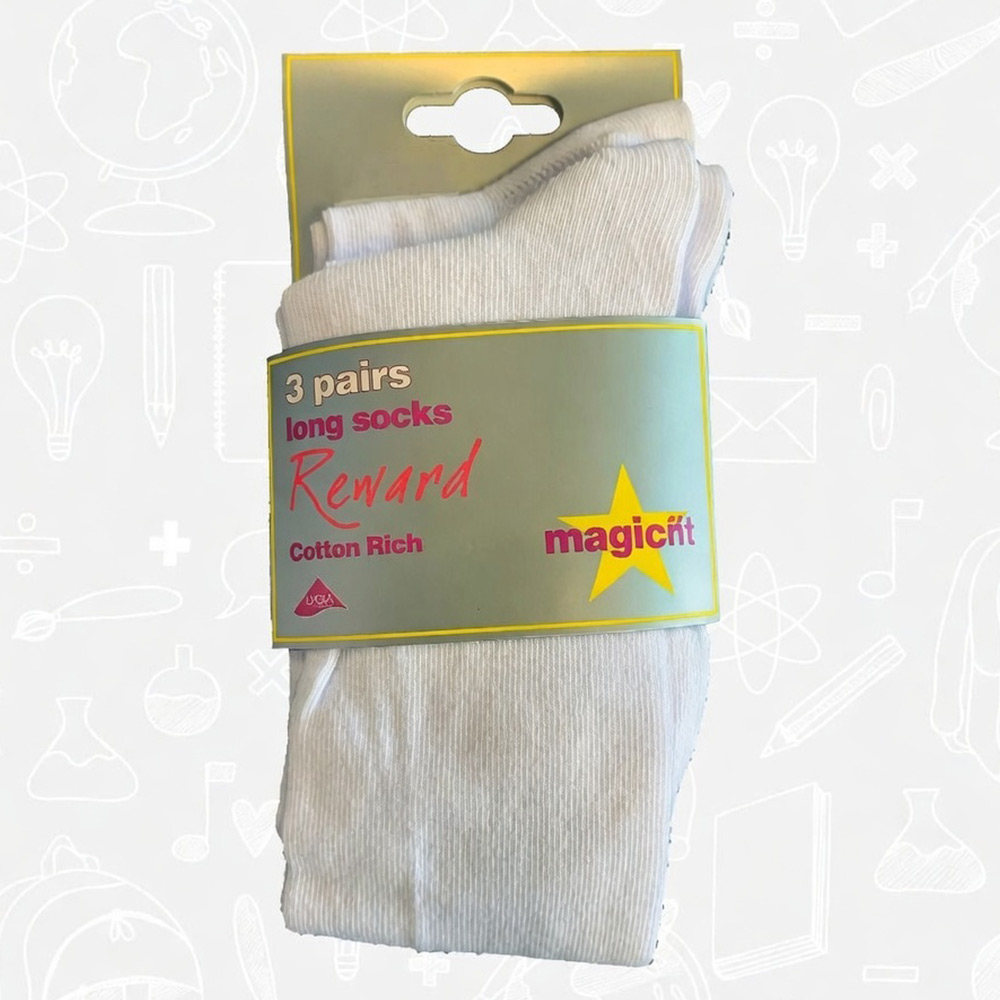 Knee High Socks - Magic Fit : Three in a Pack (White)